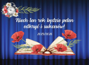 Grafika przedstawiająca książkę i czerwone maki jako symbol rozpoczęcia roku szkolnego