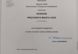 Nagroda Prezydenta Miasta Łodzi dla Pani Anny Krawczyk