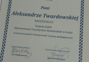 Nagroda łódzkiego Stowarzyszenia Pomocy Szkole dla Pani Aleksandry Twardowskiej